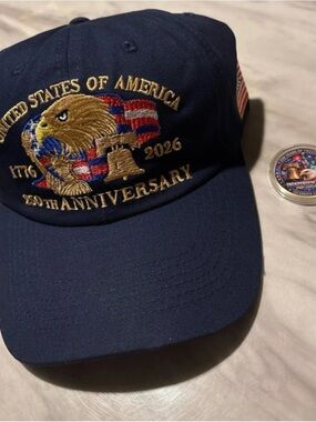 Navy Blue 250th Anniversary Embroidered Eagle Cap and Commemorative Coin